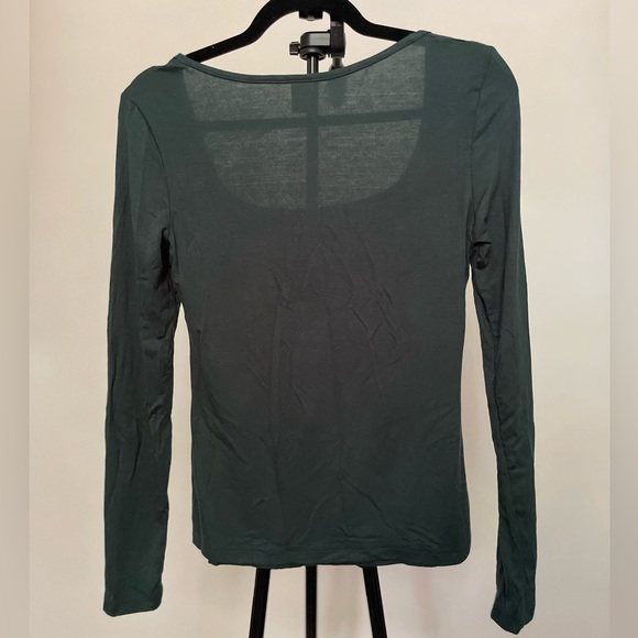 Basic Square Neck Long Sleeve Solid Slim Fitted T-Shirt Top - Green - Picture 3 of 5